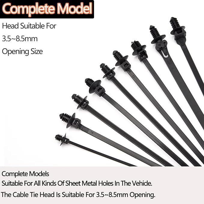 260Pcs Push Mount Cable Zip Tie,Nylon Self Locking Cable Strap,9 Most Popular Sizes,Heavy Duty Nylon Push Mount Self Locking UV Resistant Assortment For Indoor,Construction,Electronic and Auto