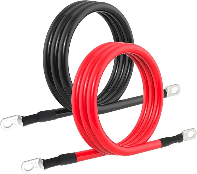 2 AWG Battery Cable 2AWG Gauge Battery Inverter Cables for Automotive Solar Marine Boat RV Car Motorcycle (2 AWG, 7FT, 3/8")