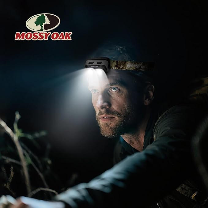 Mossy Oak 600 Lumens LED Headlamp, Dual Power Source, Motion Sensor Head Lamp with Magnetic Base, Stepless Dimming, Memory Mode for Camping, Running, Hiking, Valentine's Day
