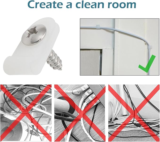 100 Pcs 1/8 Inch White Nylon Screw Mounting R-Type Cable Clip Wire Clamp, 3.3mm Cable Clip Wire Clamp for Wire Management, Stainless Steel Screws Included