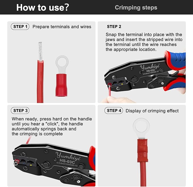 Crimping Tool Set，400pcs Insulated Wire Crimp, U-Type, Fork, Spade,Butt Ring Connector Assortment Kit and Ratchet Crimper Tool for Automotive Wiring (YmHS03C-400pcs)