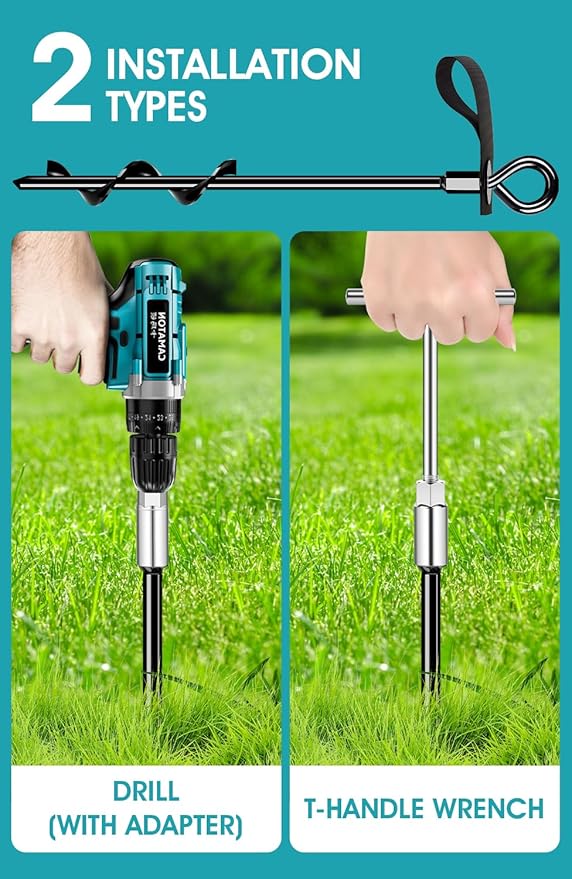 Ground Anchors Screw in 8Pcs, Trampoline Stakes Anchors with Straps Resistant High Wind, Earth Anchor for Swing Set, Tent, Trampolines, Carport, Canopies(8x15in)