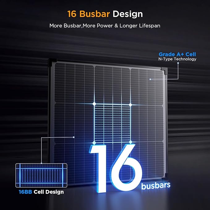 2PCS 50 Watt Solar Panel 12V, N-Type 16BB 100W Solar Panel,25% High Efficiency Monocrystalline PV Modules,Ideal for RV,Trailer, Camper, Marine, Rooftop,Off-Grid (50w 2 Pack)