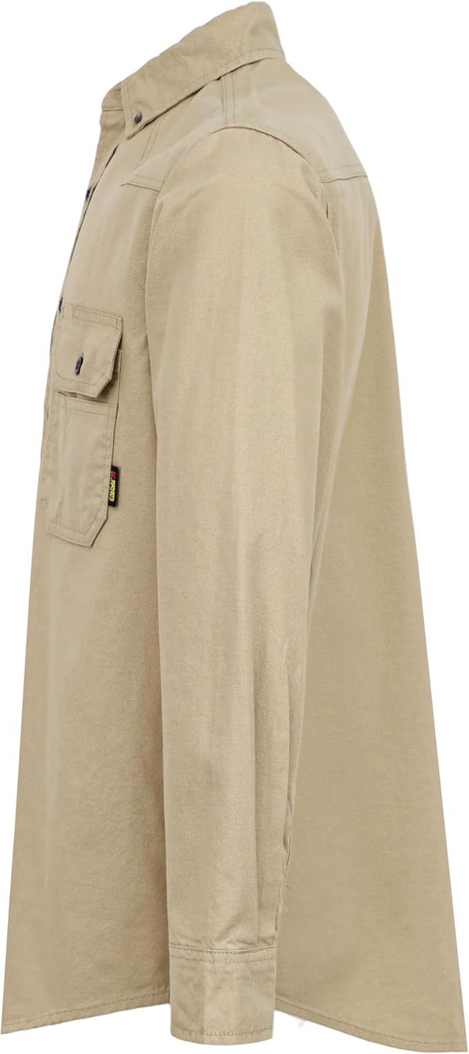 BOCOMAL FR Shirts Button Down Dura-Light 6.5 oz Soft Heather Series Utility Chest Pockets Flame Resistant Work Shirt CAT2
