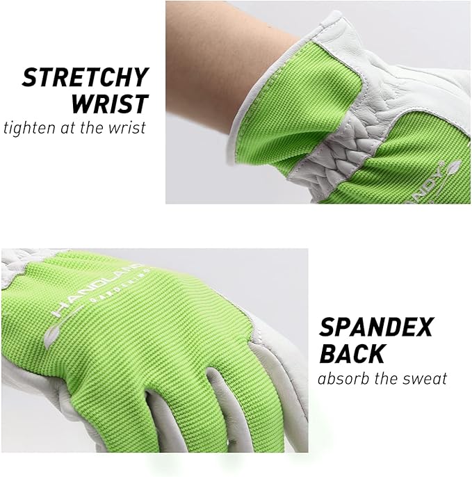 HANDLANDY Work Gloves for Women, Breathable Leather Gardening Glove for Yard Maintenance, Hand Protection with Touch Screen
