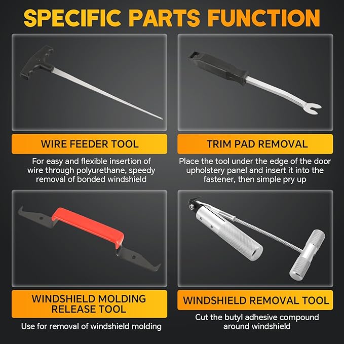 7PCS Windshield Removal Tool Kit | Automotive Wind Glass Removal Hand Tool Car Windscreen Remover Set for Classic Vintage Car Windscreen Remover Set