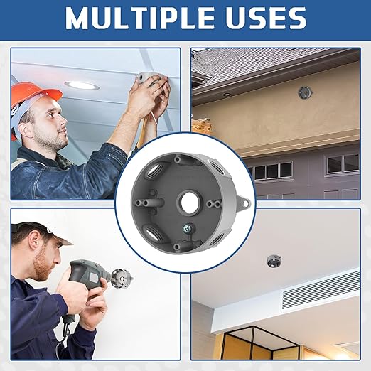 Juexica 4 Pcs 4 Inch Round Electrical Box 3/4 Inch 5 Holes Weatherproof Outlet Junction Ceiling Fan Box for Outdoor Lighting Systems, UL Listed(Gray)