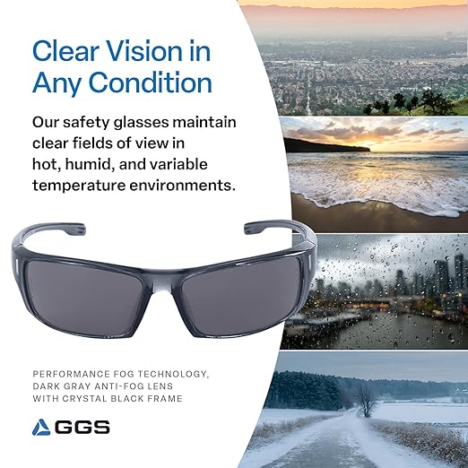 Bullhead Safety Eyewear Dorado Glasses – Enhanced Anti-Fog, Lightweight, Impact/Scratch Resistant, UV Blocking Sunglasses for Hunting/Shooting, Outdoor Sports, Construction, Smoke/Crystal Black