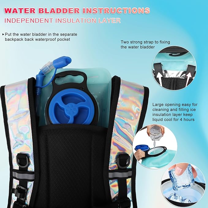 Hydration Backpack,Water Backpack with 2L Water Bladder,Festival Essential-Rave Hydration Pack,Lightweight Insulation Hydropack for Outdoor,Hiking,Running,Biking,Music Festival for Men Women
