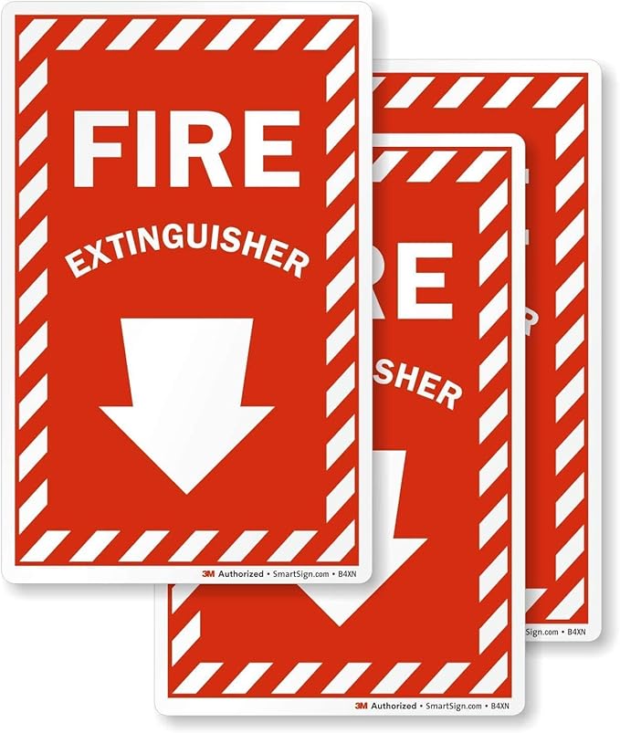 SmartSign Fire Extinguisher Label with Down Arrow | 4" x 6" 3M Engineer Grade Reflective, Pack of 3, Made in USA