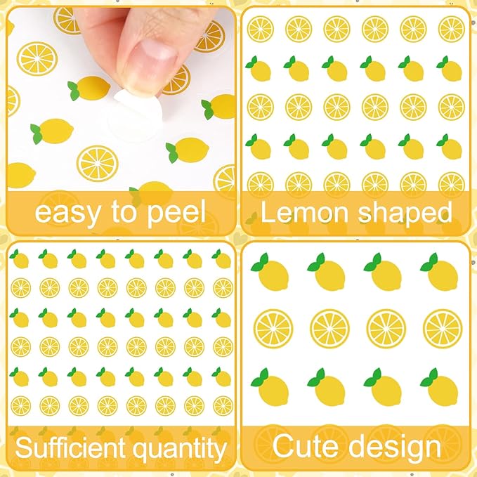 JarThenaAMCS 2400Pcs Lemon Mini Sticker Yellow Fruit Paper Decals Self-Adhesive Stickers for Summer Envelopes Scrapbook Gifts DIY Supplies, 0.5 in
