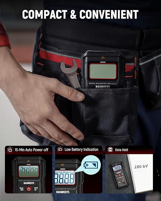 KAIWEETS KM200s Smart Digital Multimeter True RMS, 4000 Counts, Auto Ranging Voltmeter, NCV Non-Contact Voltage Detector, Measure AC/DC Voltage, Resistance, Diode, Continuity