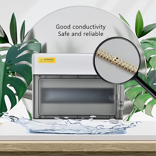 Waterproof 12 Way Breaker Box IP66 PC/ABS Alloy Plastic Power Distribution Box Enclosure with Clear Cover, Bus Bars and DIN Rail