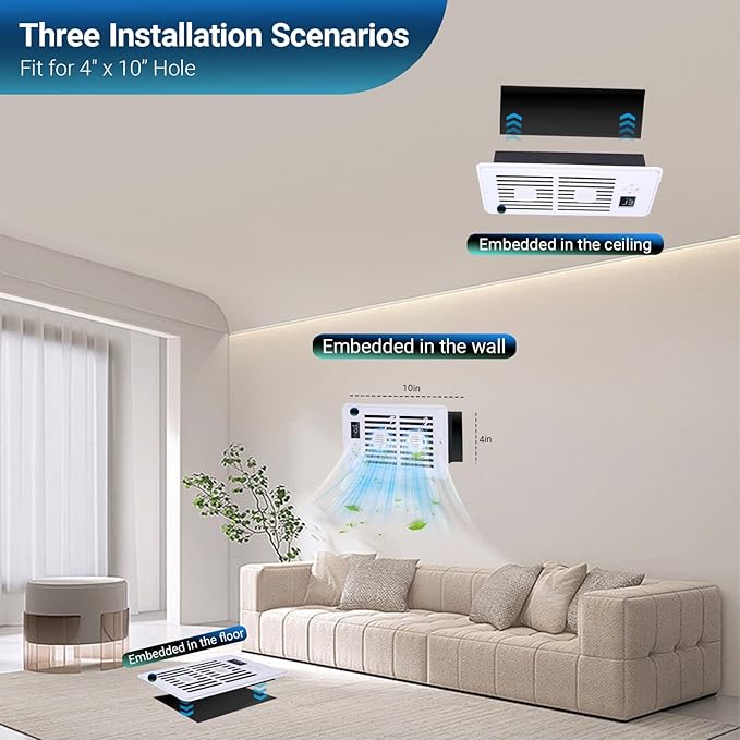 Register Booster Fan Fits 4" x 10" Register Holes, Vent Fan with DIY Scent Diffuser,Quiet 10-Speed Smart Heating Cooling AC with LCD Screen,Remote Control and Thermostat Control for Home,Wall,Floor