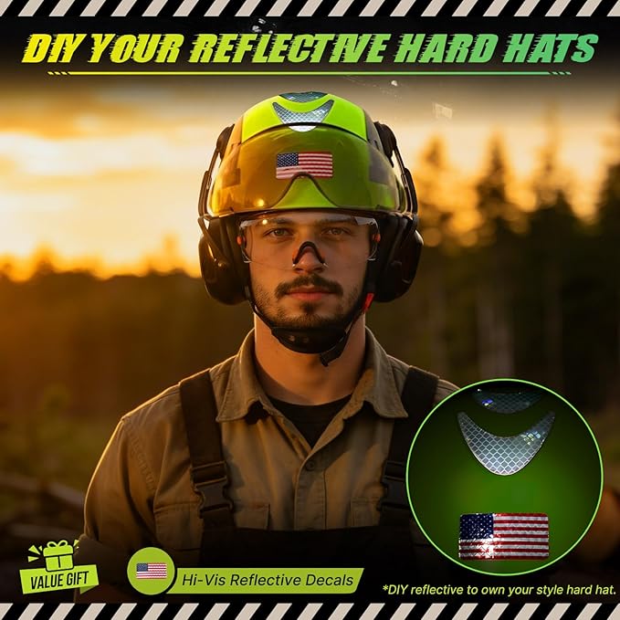 Hard Hat with Dual Visor and Hearing Protection-OSHA Approved Construction Hard Hats with Visor Sunglasses Earmuffs for Men,Vented Forestry Chainsaw Arborist Helmet with Chin Straps