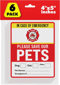 Pet Alert Safety Fire Rescue Sticker, 4" x 5" 6pk - Emergency Pet Inside Decal - in Case of Danger Home Window Door Sign