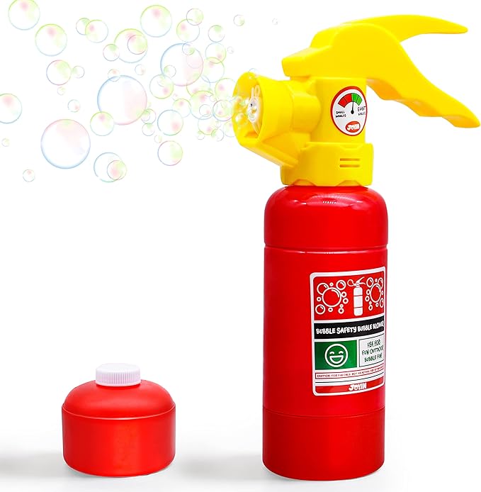 JOYIN Automatic Bubble Maker Fire Extinguisher Bubble Blower Machine with Solution (230 ml) for Kids, Indoor and Outdoor Play, Summer Themed Party and Birthday Gift