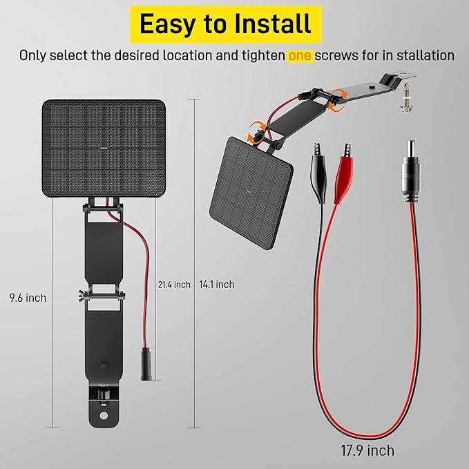 SUNAPEX Solar Panel for Deer Feeder: 6V 2.4W ETFE Waterproof Solar Battery Charger with Indicator Light, Adjustable Mounting Bracket for Game Feeder Timer, Rechargeable Batteries, Camera