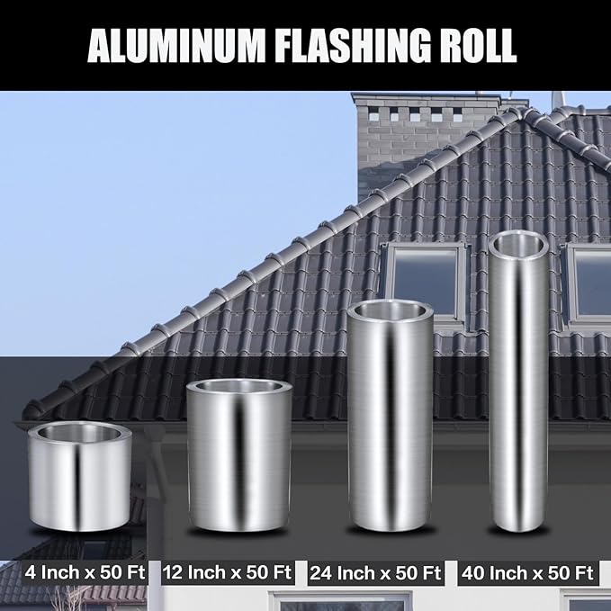 Aluminum Flashing Roll Roof Flashing,40inch*50Ft Metal Roofing Flashing,0.3mm Thickness Aluminum Roof Panels for Sealing Windows Doors Siding Roofing Preventing Roofing Stains and Moss