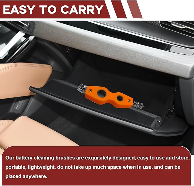 4 in 1 Car Battery Terminal Cleaning Brush, Anti-Rust Auto Battery Cleaner Brush Tool, Universal for Automotive and Marine for Plumbing Installation Soldering Brazing, Car Accessories (Orange)