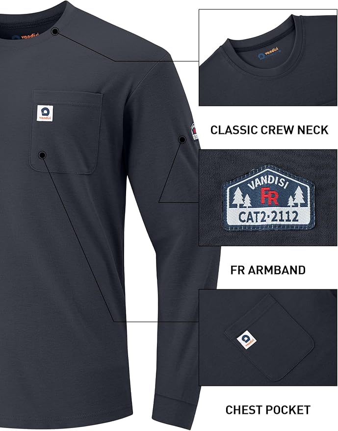 FR Shirts for Men 6.5oz Lightweight Fire Resistant Shirts for Men Long Sleeve NFPA2112/CAT2