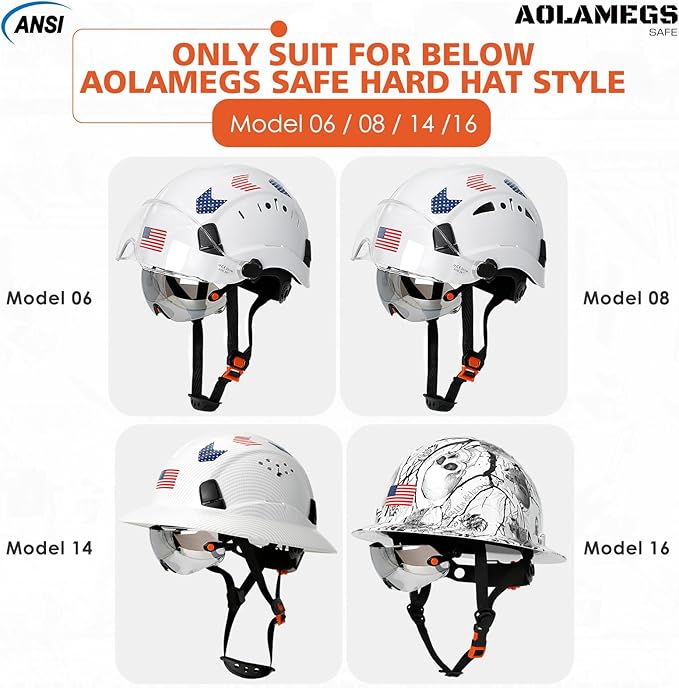 ANSI Z87 Safety Glasses - OSHA Construction Hard Hat Visor Accessories,Build in Clear/Tinted Lens Eye Protector