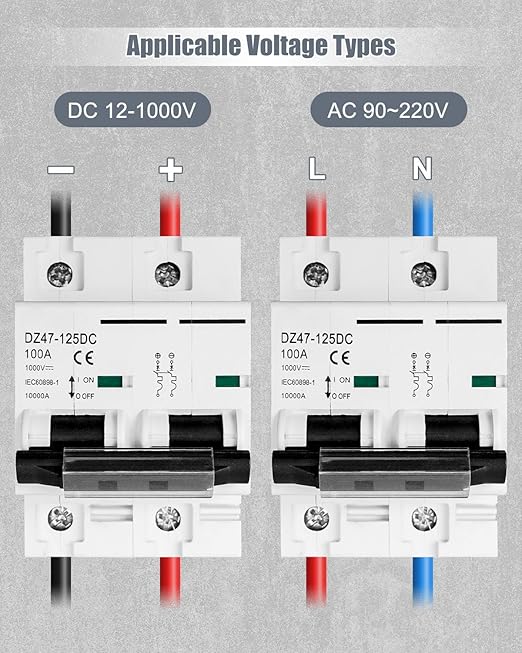 DC 100 Amp Breaker, 1000V Miniature Circuit Breaker for Solar Panel, IP65 Waterproof DC MCB with Transparent Cover, Polarity-Free, for PV Array, RV, Off-Grid & On-Grid Systems