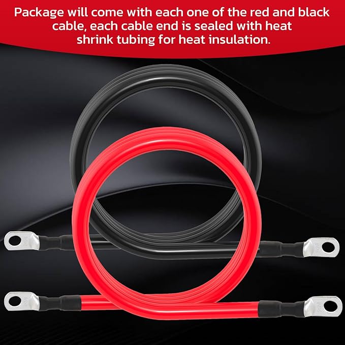 2 AWG Battery Cable 2AWG Gauge Battery Inverter Cables for Automotive Solar Marine Boat RV Car Motorcycle (2 AWG, 5FT, 3/8")