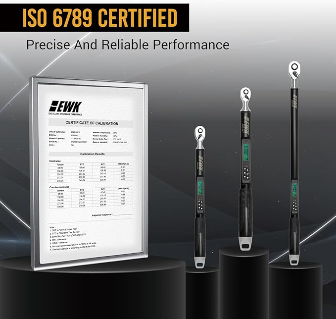 EWK 1/2" Drive Digital Torque Wrench 7.4-147.6 ft-lbs (10-200 Nm) with LED Display & Audible Buzzer, for Car Repairs and Medium to Heavy-duty Applications