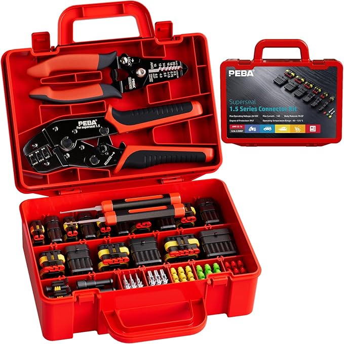 PEBA Waterproof Automotive Electrical Connectors Kit, Automotive Male/Female 1/2/3/4/5/6-Pin and Ratchet Crimping Tool AWG22-14, Ideal for Cars, Motorcycles & Boats | Wire Stripper, Pin Removal Tool