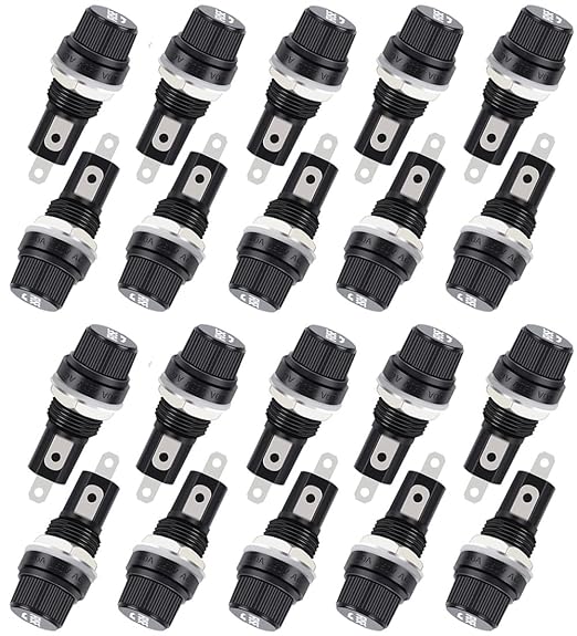 20Pcs Black Fuse Holder with Screw Cap for Fuse Insert, Panel Mounted, AC 250V 10A/125V 15A, for Solar Panel, Solar Controller, Boat Fuse Panel, Radio, Auto Stereo, Relay (5x20mm)