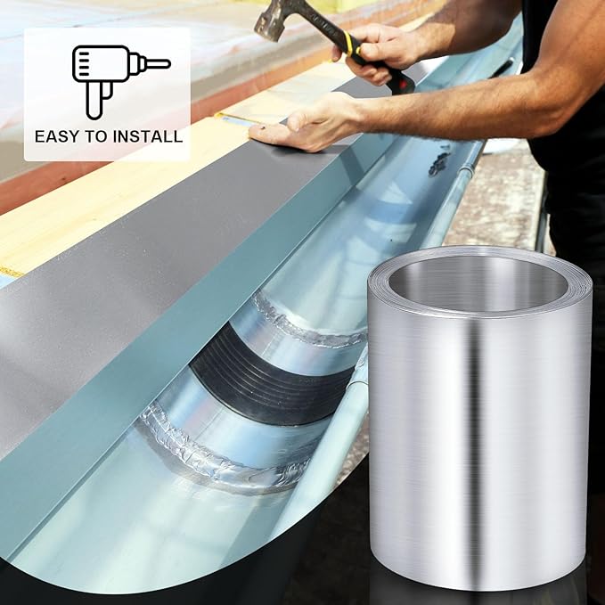 Ripeng 50 Feet 6'' x 50' x 0.0078'' Aluminum Flashing Roll Roof Flashing for Roof and Garden Preventing Roofing Stains Strip for Moss and Mildew Prevention (1 Roll)