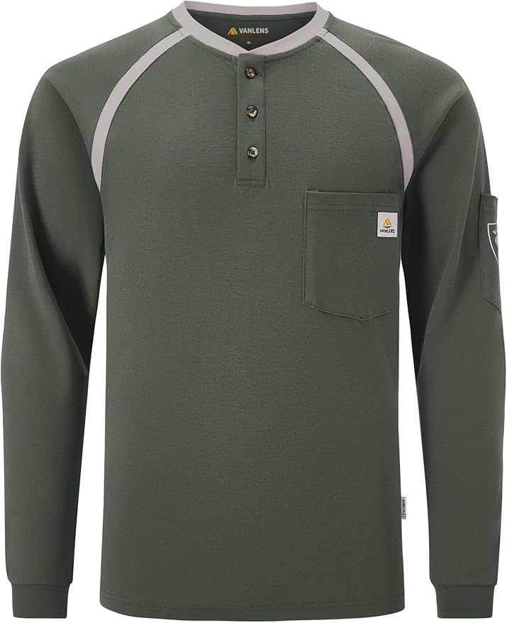 FR Shirts for Men Flame Resistant Shirts 6.5oz Light Weight Long Sleeve Fire Retardant Shirts CAT2/HRC2