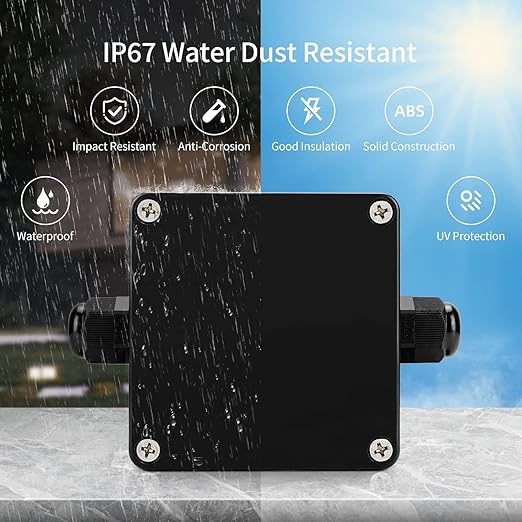 ABS IP67 Waterproof Dustproof Electrical Junction Box, with 15A 600V Barrier Terminal Cable Connector, 1IN/1Out Power Junction Box（2.48 * 2.28 * 1.37in）