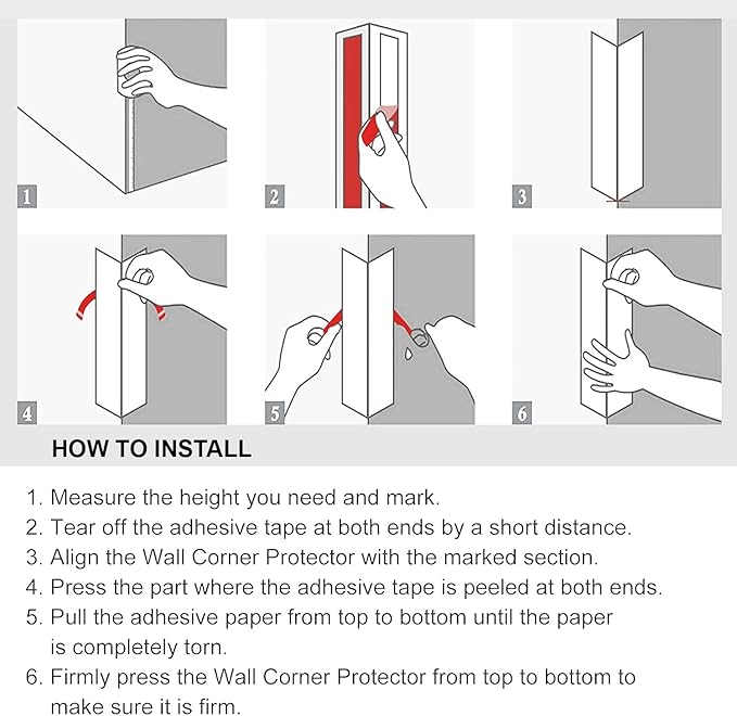 Proflex Wall Corner Protector - White Textured 1-1/2 inch x 48 inch - Pack of 6 - Self Adhesive Corner Guards for Walls Edge Protection – Easy to Apply – No Tools Needed