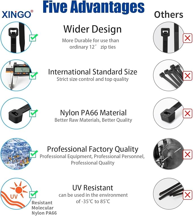 XINGO 12 Inch Brown Zip Ties 1200 PCS, 75 LBS Tensile Strength, UV Resistant Cable Ties, Premium Self-locking Plastic Ties for Indoor and Outdoor Use