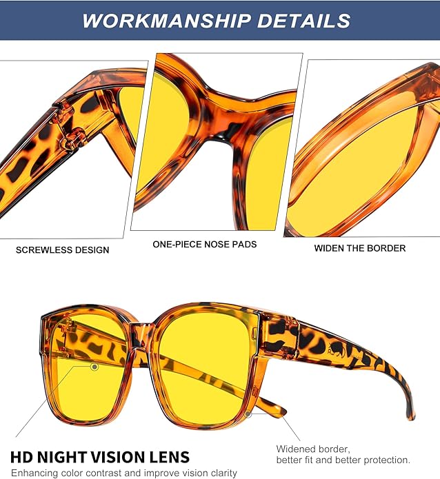 KALIYADI Night-Vision-Glasses Fit-Over-Glasses Wrap-Around Glasses: Anti Glare Night Driving Glasses for men women HD Lens
