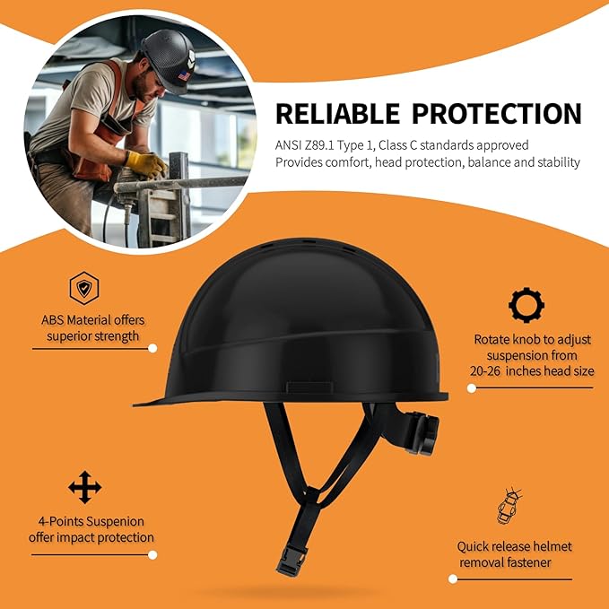 Reflective Safety Hard Hat with Visor,Vented Protection Construction Hard Hat,ANSI Z89.1& OSHA Approved Safety Helmet