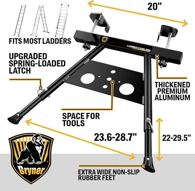 Ladder Stabilizer, Extension Ladder Stabilizer for Roof Wall Standoff Ladder Accessory Safety Stability Aviation Grade Aluminium, Adjustable Length 22-29.5In Ladder Stabilizer