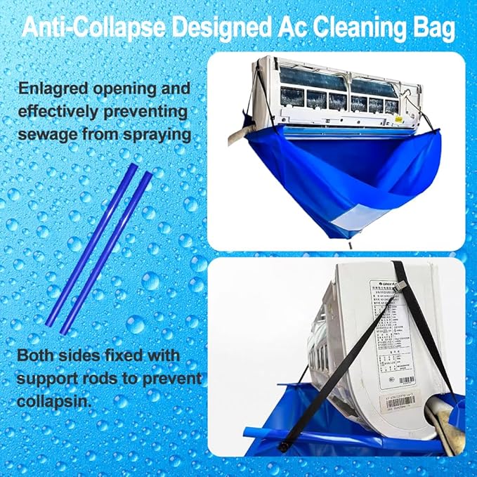 Ac Cleaning Bag With Support Rods, Ac Cleaning Cover With Wider Opening, Waterproof Air Conditioner Cleaning Cover, Split Unit Cleaning Kit, Ac Cleaning Kit for Household Wall-mounted Air Conditioner