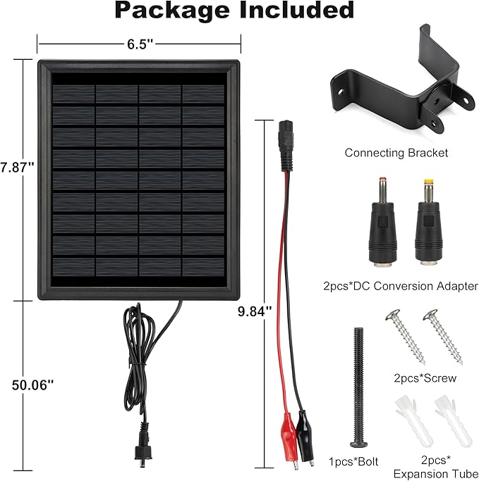 6V 4.5W High Efficiency Solar Panels Outdoor Waterproof IP65, Wall mounted Kit and Alligator Clip DC 5.5*2.1 interface Suitable for Deer Feeder, Tracking Cameras Fish Feeders, 6V Rechargeable Battery