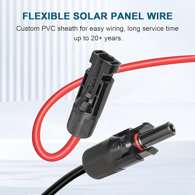 10 AWG Solar Extension Cable 20FT, Flexible Solar Panel Wire with Male to Female Connector Parallel Tinned Copper Wire for Solar Panel, Automotive, RV, Boat, Outdoors