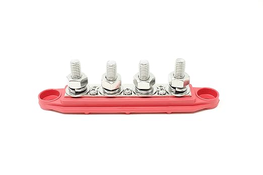 4 Post Power Distribution Block Bus Bar with Cover - Made in The USA - 250 Amp Rating - Marine, Automotive, and Solar Wiring (5/16" - Red)