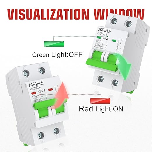 APIELE Miniature Circuit Breakers DC 12-110V, 32Amp 2Poles Circuit Breaker for Solar Photovoltaic Systems, Battery Power Systems, DIN Rail Mount DC Disconnect Switch (2P-32A)