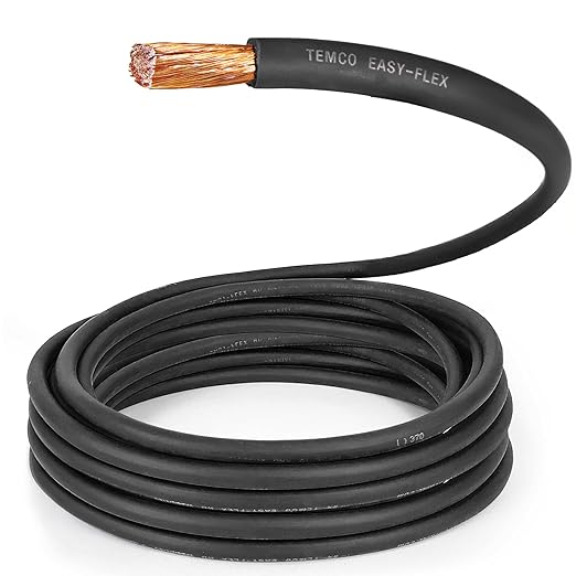 TEMCo 1/0 Gauge AWG 25 Ft Black Flexible Pure Copper Made in USA Welding Cable Battery Wire - Heavy Duty Solar, Inverter, Car, RV, Truck