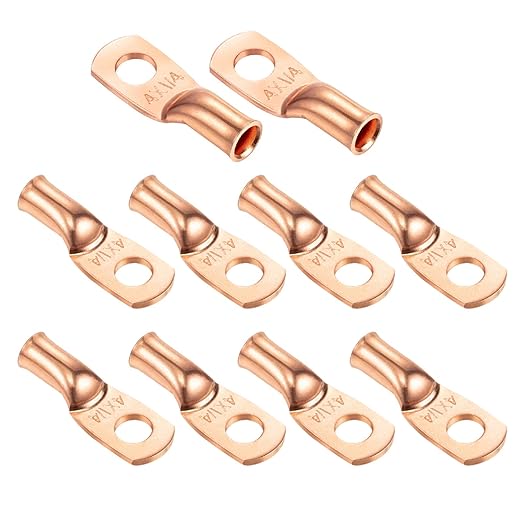 Ampper Heavy Duty Copper Wire Lugs, UL Eyelets Ring Crimp Copper Terminal Connectors for Battery Cable Ends and More (4 Awg, 1/4" Ring, 10 Pcs)
