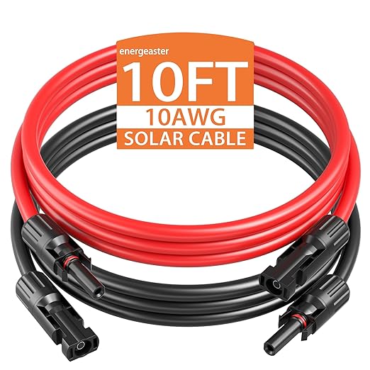 10AWG Solar Extension Cable with Pair of Connectors Solar Panel Adaptor Kit Tool, Solar Panel Extension Cable,10 Gauge Wire,Red and Black(10FT Red + 10FT Black)