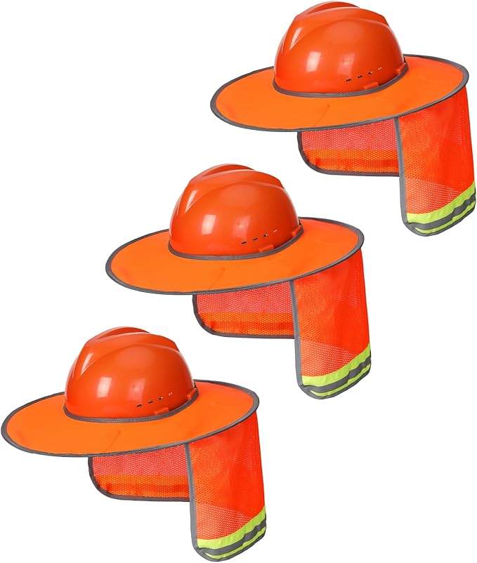 UNCO- Hard Hat Sun Shield, 3 Pack, Orange, Full & Standard Brim Mesh Sunshade High Visibility Reflective, Hard Hat Accessories