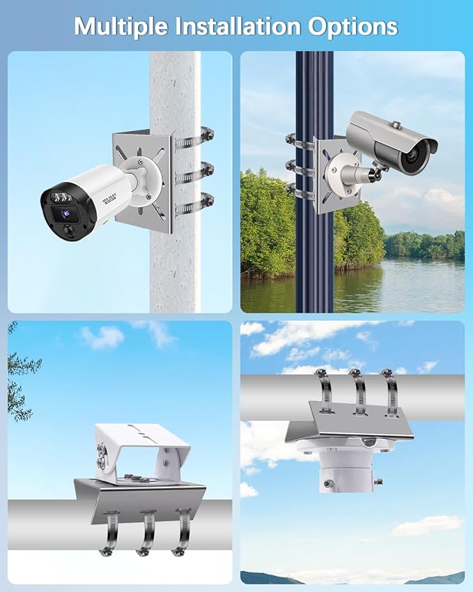 Universal Vertical Pole Corner Mount Bracket for Security Camera, Stainless Steel Pole Mount Adapter with 4 Loops, CCTV Cameras Mounting Brackets