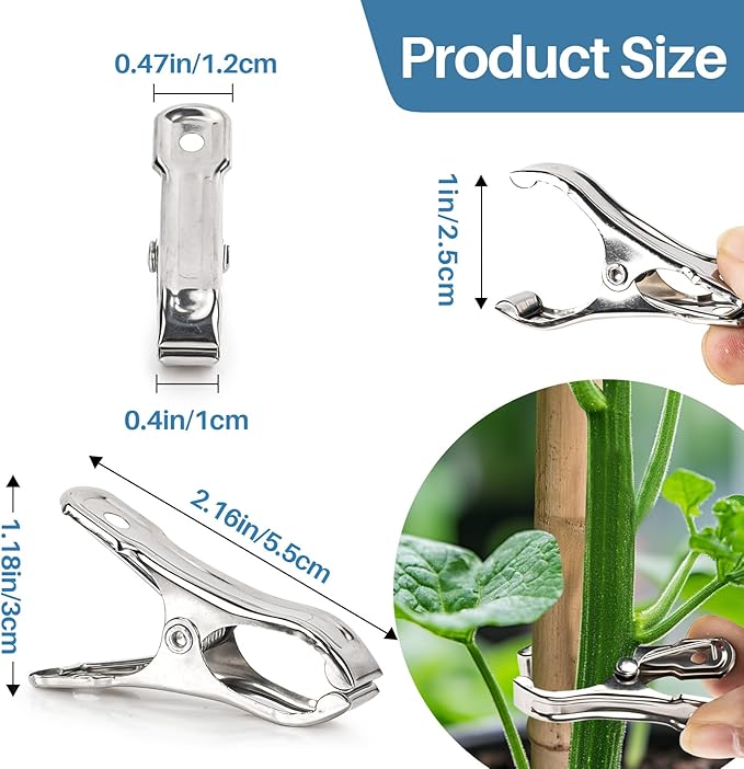 50 PCS Garden Clips - Stainless Steel Greenhouse Clamps,Grip Strong Heavy Duty Metal Greenhouse Supplies,Garden Clips for Netting, Hoops,Shade Cloth,